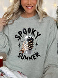 Women'WB shield Halloween TNF Letter & Skeleton Hand & Drink Print Sweatshirt, Casual Crew Neck Drop Shoulder Pullover,...