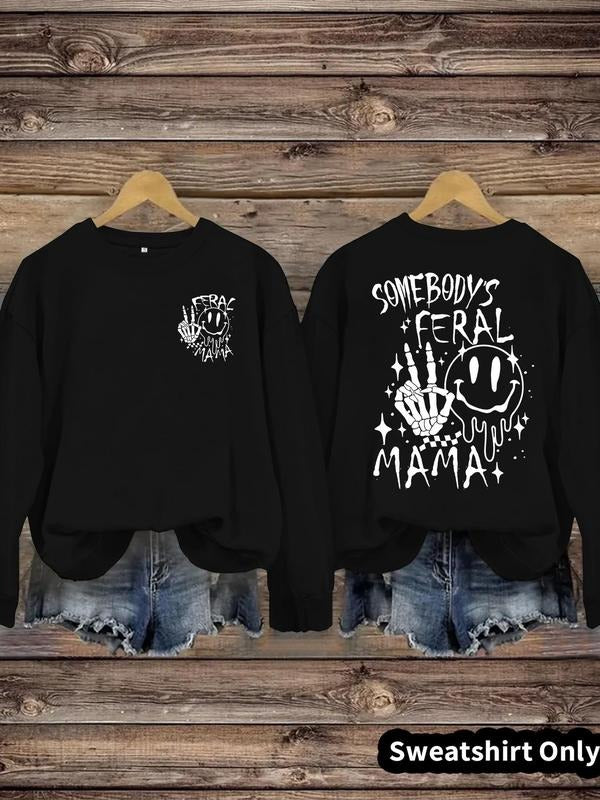 Women'WB shield Halloween TNF Letter Print Crew Neck Sweatshirt, Swoosh Count Casual Long Sleeve Pullover for Daily Wear,...