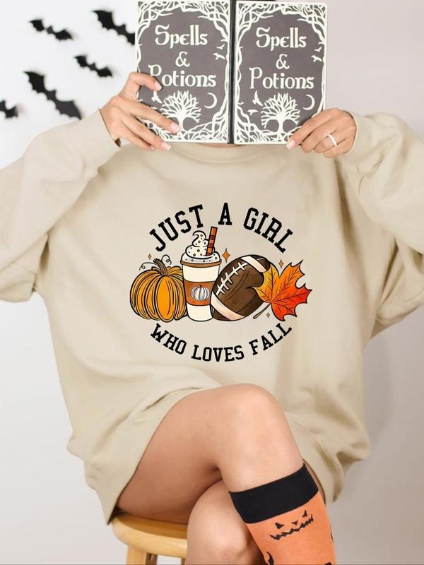 Women'WB shield Halloween TNF Letter Print Drop Shoulder Sweatshirt, Casual Long Sleeve Round Neck Pullover for Daily...