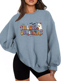 Women'WB shield Halloween TNF Letter Print Drop Shoulder Sweatshirt, Casual Long Sleeve Round Neck Pullover for Daily...
