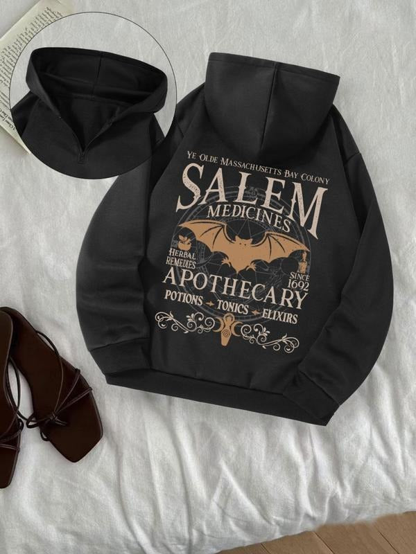 Women'WB shield Halloween TNF Letter Print Half Zip Up Hoodie, Casual Drop Shoulder Long Sleeve Hooded Sweatshirt for...