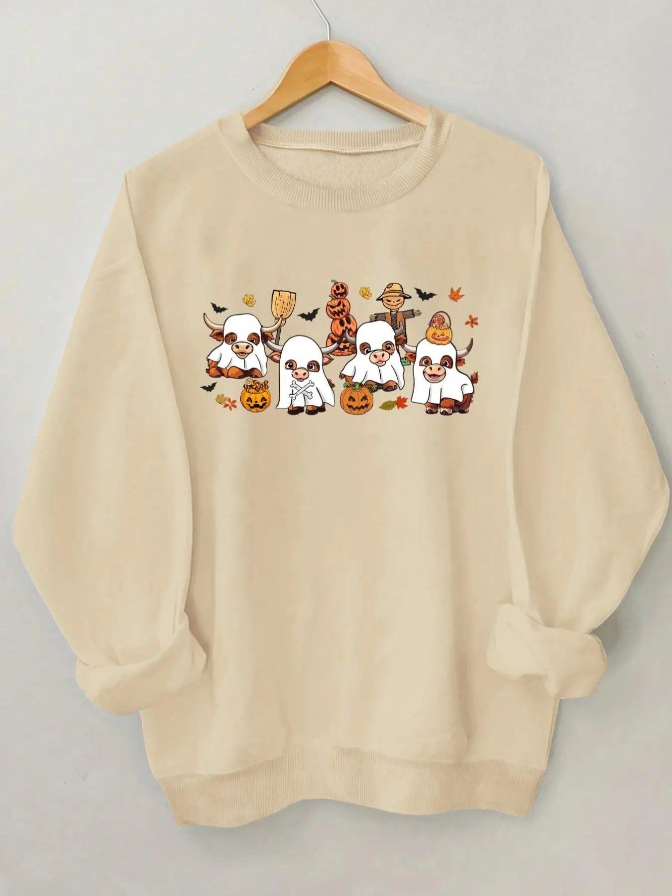 Women'WB shield Halloween TNF Print Crew Neck Sweatshirt, Casual Drop Shoulder Long Sleeve Pullover, Women'WB shield Fall...