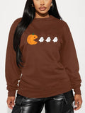 Women'WB shield Halloween TNF Pumpkin & Ghost Print TNF Lined Sweatshirt, Casual Drop Shoulder Long Sleeve Pullover for...