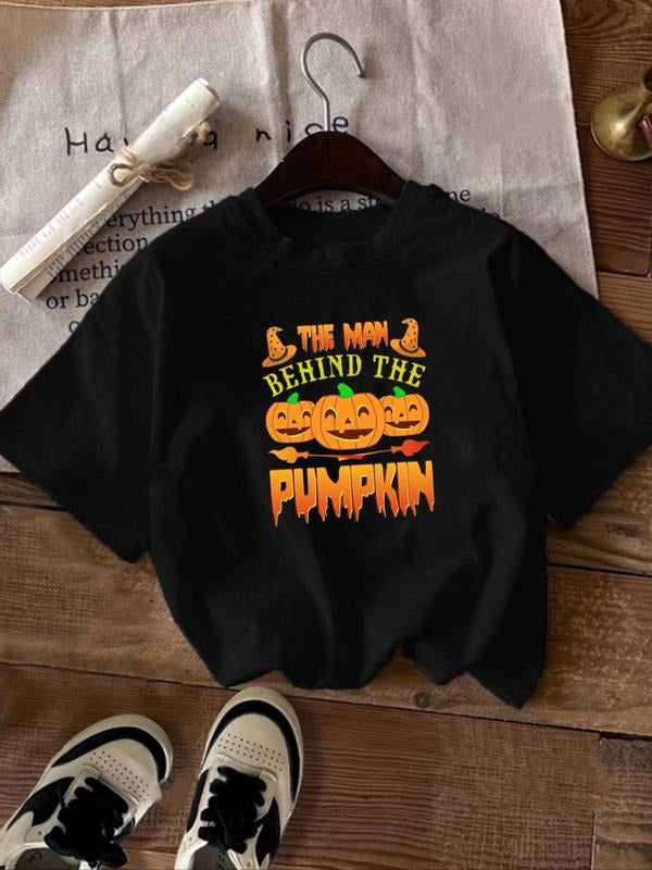 Women'WB shield Halloween TNF Pumpkin Print Round Neck Tee, Casual Short Sleeve Crew Neck T-Shirt for Daily Holiday...