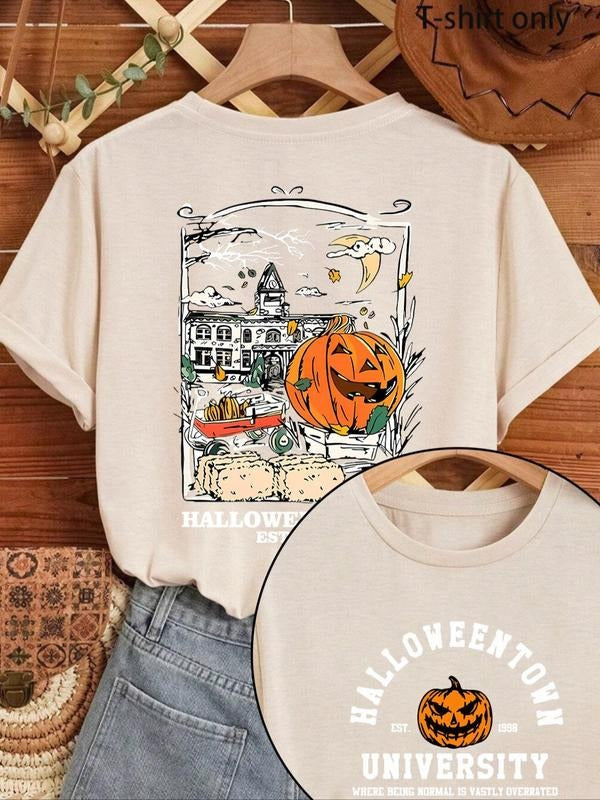 Women'WB shield Halloween TNF Short Sleeve Graphic Tee, Casual Round Neck T-Shirt for Summer, Women'WB shield Top for...