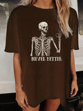 Women'WB shield Halloween TNF Skeleton & Letter Print Drop Shoulder Tee, Graphic Tees, Casual Half Sleeve Round Neck...