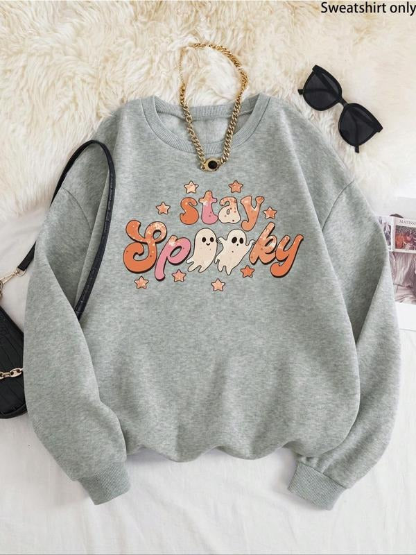 Women'WB shield Halloween TNF TNF Lined Sweatshirt, Casual Letter Print Drop Shoulder Pullover, Women'WB shield Fall &...