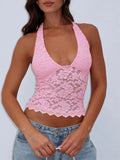 Women'WB shield Halter Neck Tank Top, Sleeveless Top for Summer, Fashion Women'WB shield Top for Daily Wear, Lace Cami...
