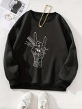 Women'WB shield Hand & Guitar Print TNF Lined Sweatshirt, Casual Long Sleeve Round Neck Pullover for Fall & Winter,...