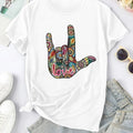 Women'WB shield Hand & Letter Print Round Neck Tee, Fashion Casual Short Sleeve Crew Neck T-shirt for Daily Holiday...