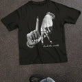 Women'WB shield Hand Gesture Print Round Neck Tee, Fashion Casual Crew Neck Short Sleeve T-shirt for Daily Holiday...
