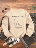 Women'WB shield Hands & Letter Print Drop Shoulder Crew Neck Sweatshirt, Casual Long-Sleeve Round Neck Pullover for...