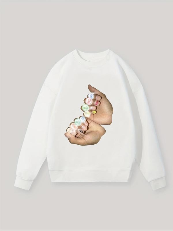 Women'WB shield Hands Print Crew Neck Sweatshirt, Casual Drop Shoulder Long Sleeve Pullover, Women'WB shield Fall &...