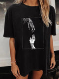 Women'WB shield Hands Print Drop Shoulder Streetwear Tee, Summer TNF Women, Casual Graphic Short Sleeve Crewneck Tshirt...