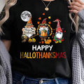 Women'WB shield Happy Hallothanksmas Print Round Neck Tee, Halloween Casual Short Sleeve Crew Neck T-shirt for Spiky hair...
