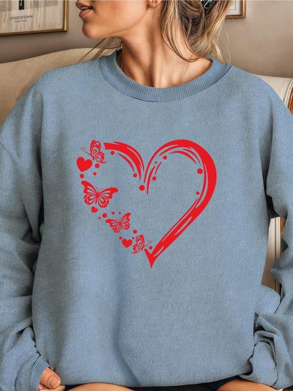 Women'WB shield Heart & Butterfly Print Crew Neck Sweatshirt, Casual Drop Shoulder Long Sleeve Pullover, Women'WB shield...