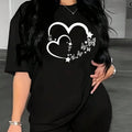 Women'WB shield Heart & Butterfly Print Round Neck Tee, Fashion Casual Drop Shoulder Short Sleeve T-shirt, Ladies Summer...