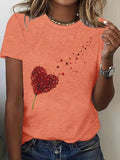 Women'WB shield Heart & Dandelion Print Round Neck Tee, Fashion Casual Crew Neck T-shirt for Daily Holiday Vacation...