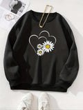 Women'WB shield Heart & Floral Print Crew Neck Sweatshirt, Casual Drop Shoulder Long Sleeve Pullover, Women'WB shield...