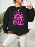 Women'WB shield Heart & Ghost & Letter Print Drop Shoulder Sweatshirt, Casual Long Sleeve Round Neck Pullover for Daily...