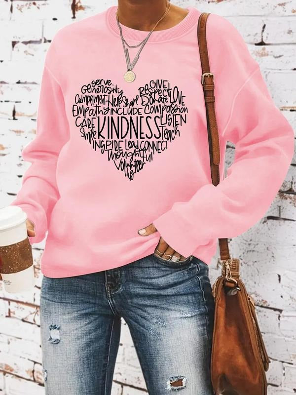 Women'WB shield Heart & Letter Print Crew Neck Sweatshirt, Fashion Casual Long Sleeve Pullover for Daily Wear, Ladies...