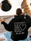 Women'WB shield Heart & Letter Print Drop Shoulder Hoodie, Fashion Casual Drawstring Pocket Hooded Sweatshirt for Daily...