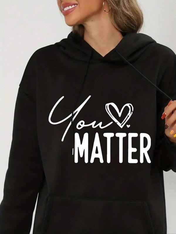 Women'WB shield Heart & Letter Print Drop Shoulder Hoodie, Fashion Casual Drawstring Pocket Hooded Sweatshirt for Daily...