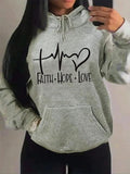 Women'WB shield Heart & Letter Print Drop Shoulder Long Sleeve Hoodie, Fashion Drawstring Pocket Hooded Sweatshirt, Women...