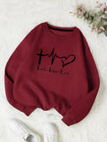 Women'WB shield Heart & Letter Print Drop Shoulder Sweatshirt, Casual Long Sleeve Crew Neck Pullover for Fall & Winter,...