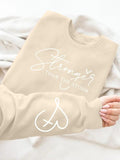 Women'WB shield Heart & Letter Print Drop Shoulder Sweatshirt, Casual Long Sleeve Round Neck Pullover for Daily Wear,...