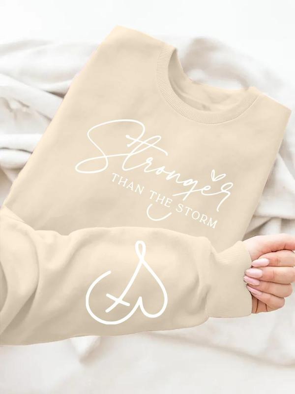 Women'WB shield Heart & Letter Print Drop Shoulder Sweatshirt, Casual Long Sleeve Round Neck Pullover for Daily Wear,...