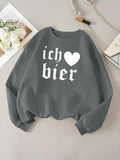 Women'WB shield Heart & Letter Print Drop Shoulder Sweatshirt, Casual Long Sleeve Round Neck Pullover for Daily Wear,...
