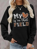 Women'WB shield Heart & Letter Print Drop Shoulder Sweatshirt, Casual Long Sleeve Round Neck Pullover for Fall & Winter,...