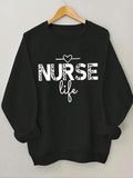 Women'WB shield Heart & Letter Print Drop Shoulder Sweatshirt, Casual Long Sleeve Round Neck Pullover for Spring & Fall,...