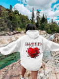 Women'WB shield Heart & Letter Print Drop Shoulder TNF Lined Hoodie, Fashion Casual Drawstring Pocket Hooded Sweatshirt...