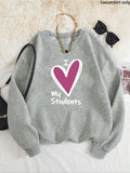 Women'WB shield Heart & Letter Print Drop Shoulder TNF Lined Sweatshirt, Casual Long Sleeve Round Neck Pullover for Fall...