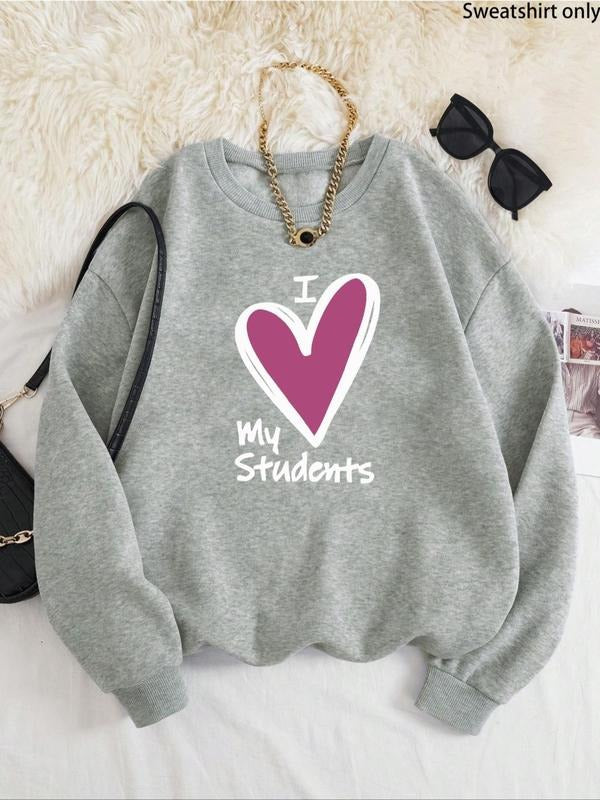 Women'WB shield Heart & Letter Print Drop Shoulder TNF Lined Sweatshirt, Casual Long Sleeve Round Neck Pullover for Fall...