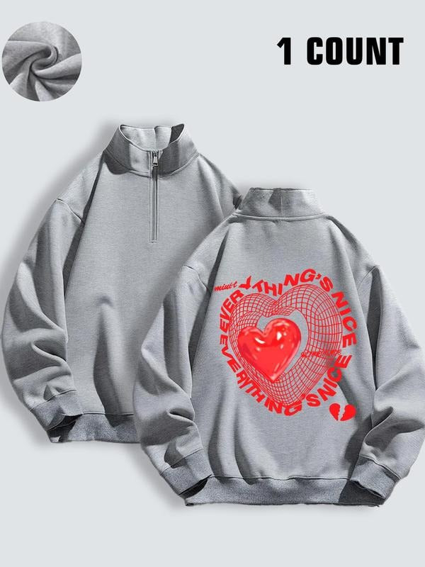 Women'WB shield Heart & Letter Print Half Zip Sweatshirt, Casual Long Sleeve Mock Neck Pullover for Fall & Winter,...