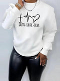 Women'WB shield Heart & Letter Print Pullover Sweatshirt, Casual Long Sleeve Hooded Sweatshirt for Fall & Winter,...