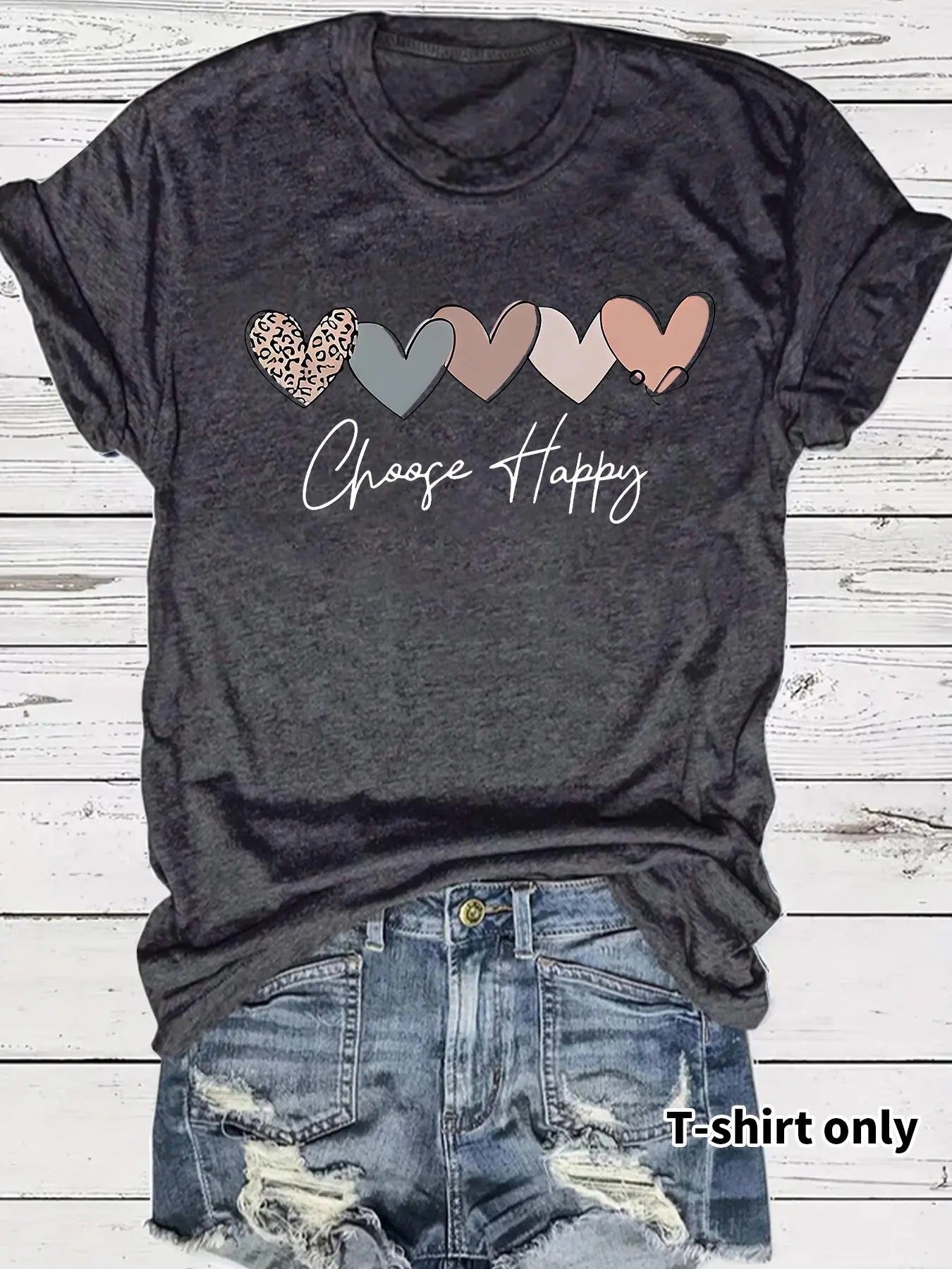 Women'WB shield Heart & Letter Print Round Neck Tee, Casual Fashion Short Sleeve T-shirt for Summer, Ladies TNF for Daily...