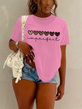 Women'WB shield Heart & Letter Print Round Neck Tee, Casual Short Sleeve Crew Neck T-Shirt for Summer, Fashion Women'WB...