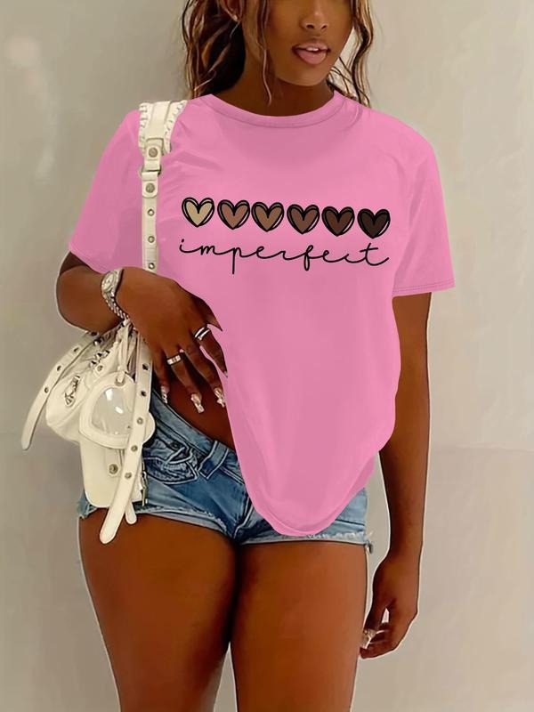 Women'WB shield Heart & Letter Print Round Neck Tee, Casual Short Sleeve Crew Neck T-Shirt for Summer, Fashion Women'WB...