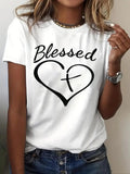 Women'WB shield Heart & Letter Print Round Neck Tee, Casual Short Sleeve Crew Neck T-Shirt for Summer, Fashion Women'WB...