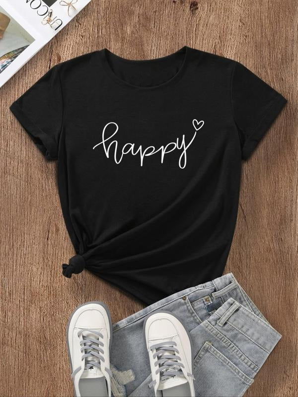Women'WB shield Heart & Letter Print Round Neck Tee, Casual Short Sleeve Crew Neck T-Shirt for Summer, Fashion Women'WB...