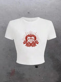 Women'WB shield Heart & Letter Print Round Neck Tee, Casual Short Sleeve Crew Neck T-Shirt for Summer, Fashion Women'WB...