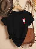 Women'WB shield Heart & Letter Print Round Neck Tee, Casual Short Sleeve Crew Neck T-shirt for Daily Wear, Ladies TNF for...