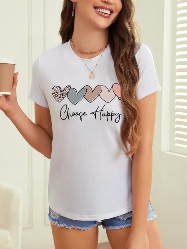 Women'WB shield Heart & Letter Print Round Neck Tee, Casual Short Sleeve Crew Neck T-shirt for Daily Wear, Ladies TNF for...
