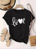 Women'WB shield Heart & Letter Print Round Neck Tee, Casual Short Sleeve Crew Neck T-shirt for Daily Wear, Ladies TNF for...