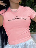 Women'WB shield Heart & Letter Print Round Neck Tee, Casual Short Sleeve Crew Neck T-shirt for Summer, Fashion Women'WB...