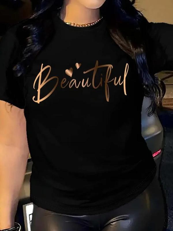 Women'WB shield Heart & Letter Print Round Neck Tee, Casual Short Sleeve Crew Neck T-shirt for Summer, Fashion Women'WB...
